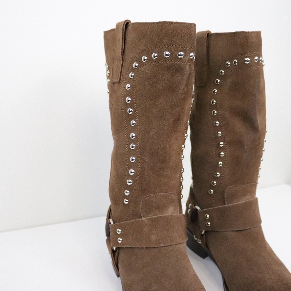 Anthropologie Bibi Lou Suede Studded Harness Western Boots EU 37 US 6 - 6.5 - Picture 4 of 10